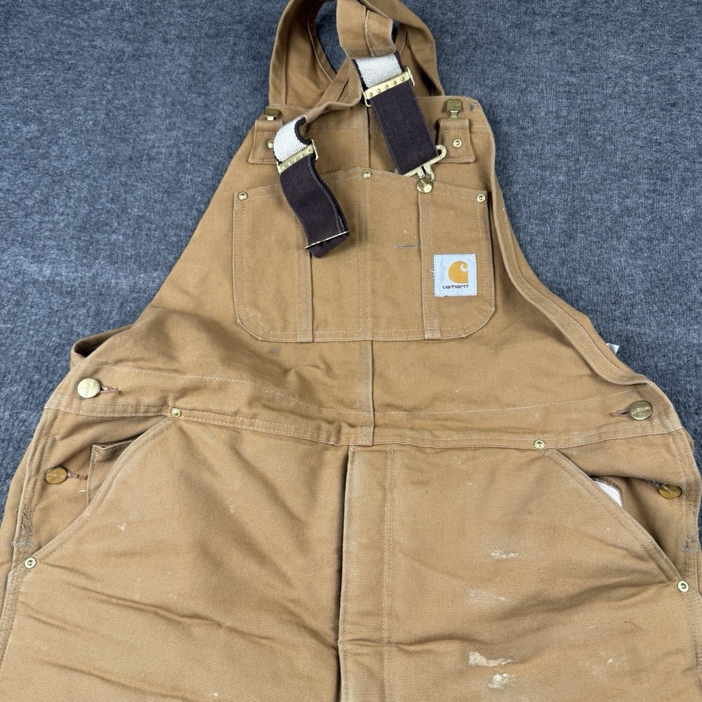 Carhartt Bibs Men 38x34 Duck Canvas Arctic Quilt Lined Insulated Overalls R03 - Picture 7 of 14